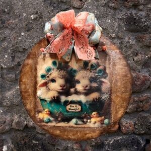 Decorative Wall Hanging with Lambs and Bow